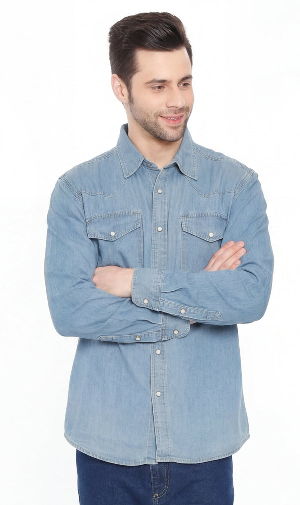 Men’s Western Snap Button Shirt with Chest Pocket Design