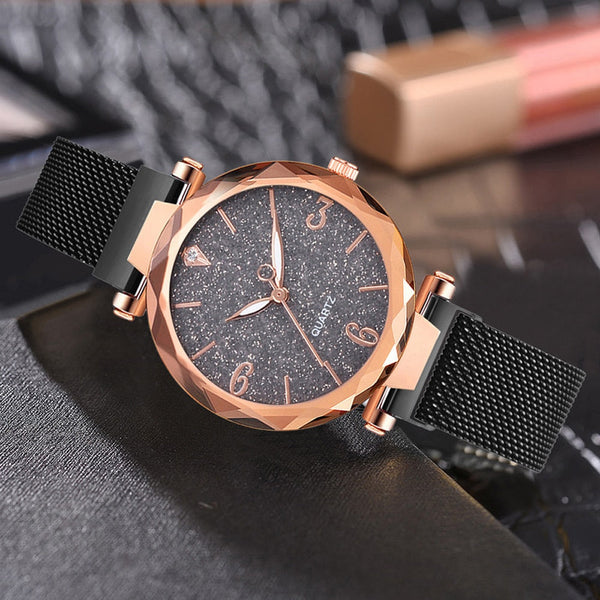 Rose Gold Magnetic Women’s Watch with Starry Sky Design
