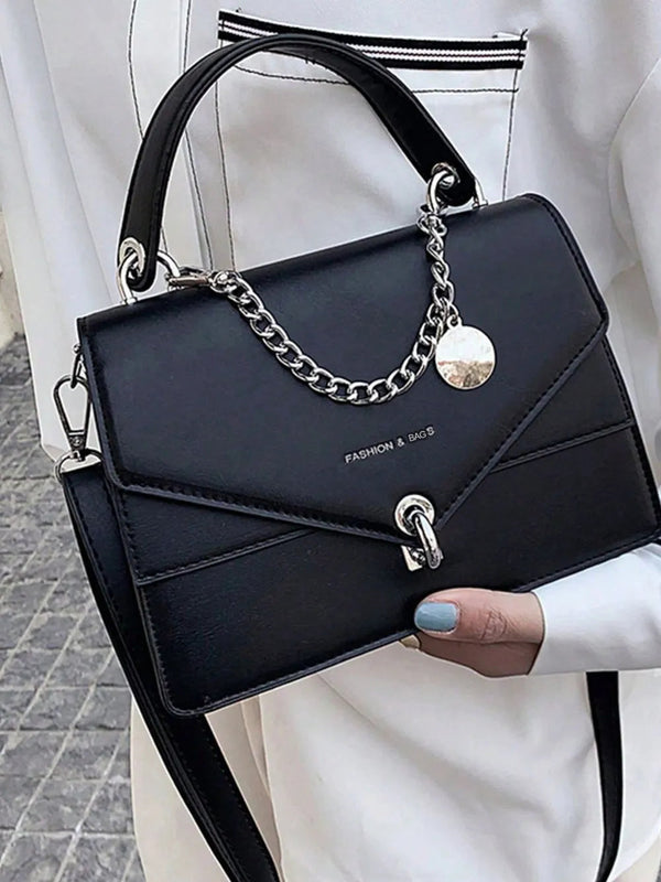 PU Leather Handbag with Detachable Chain Shoulder Strap Design