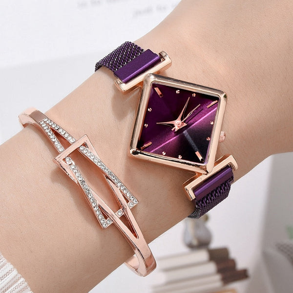 Luxury Square Women’s Watch with Gradient Magnetic Strap Design