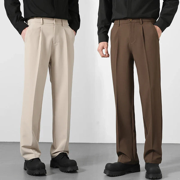 2025 Men's Loose Suit Pants Classic Straight Solid Color Drape Elastic