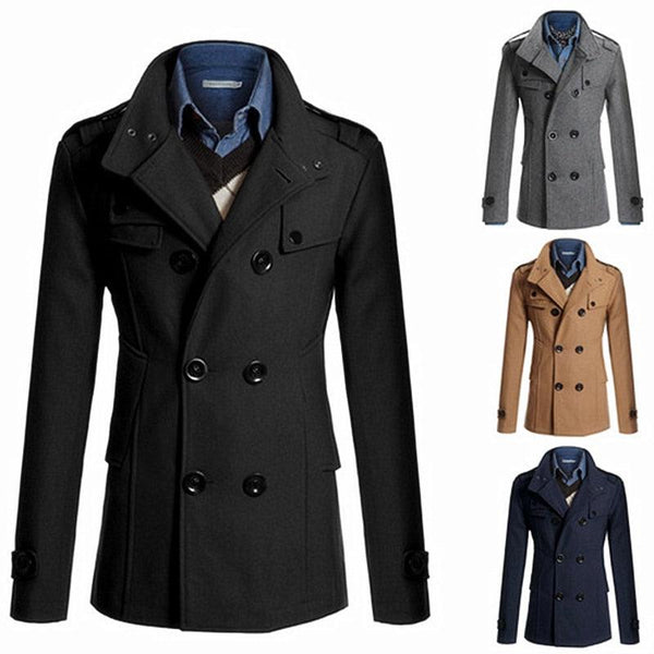 Men’s Classic Black Trench Jacket for Winter Outdoor Comfort