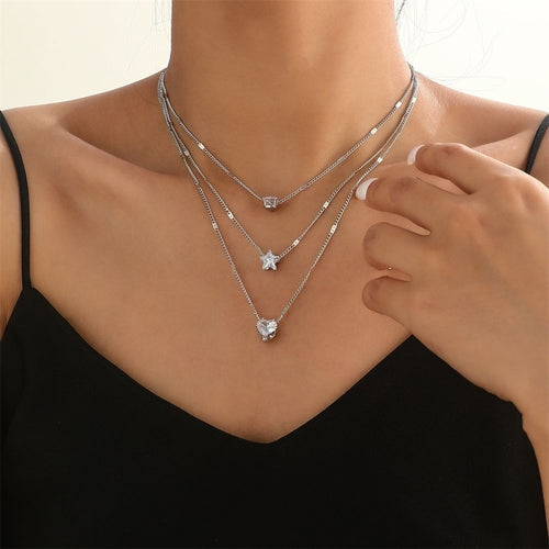 Necklace Multi-layer Five-pointed Star Love Water Drop Pendant