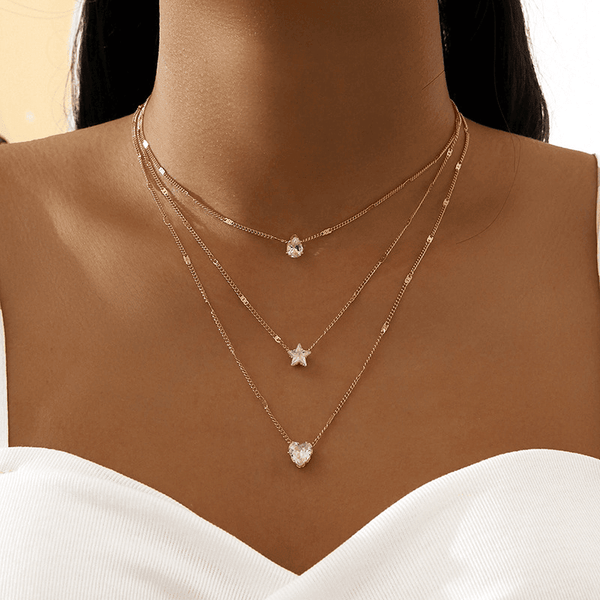 Necklace Multi-layer Five-pointed Star Love Water Drop Pendant