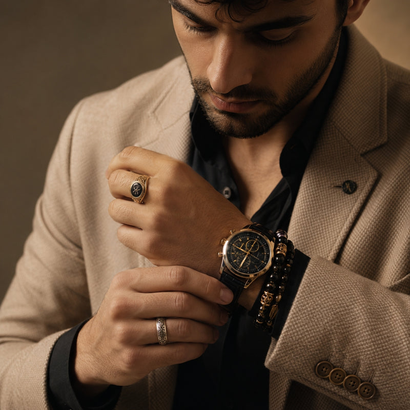 A Man wearing luxury watch for elegant style.